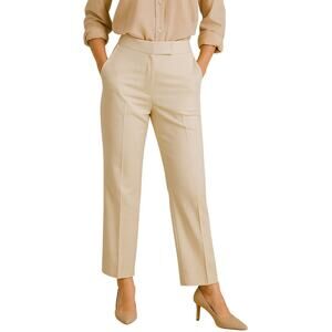 Dara Lamb Womens Khaki Wide Leg Dress Pants Size 12 Beige Career Quiet Luxury